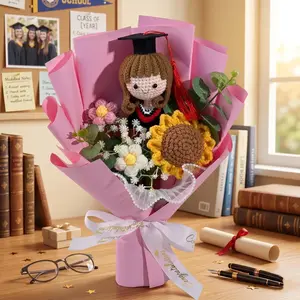 Handmade Crochet Graduation Bouquet with Custom Amigurumi Doll, Forever Flowers, Class of 2026 Keepsake Gift for Graduates