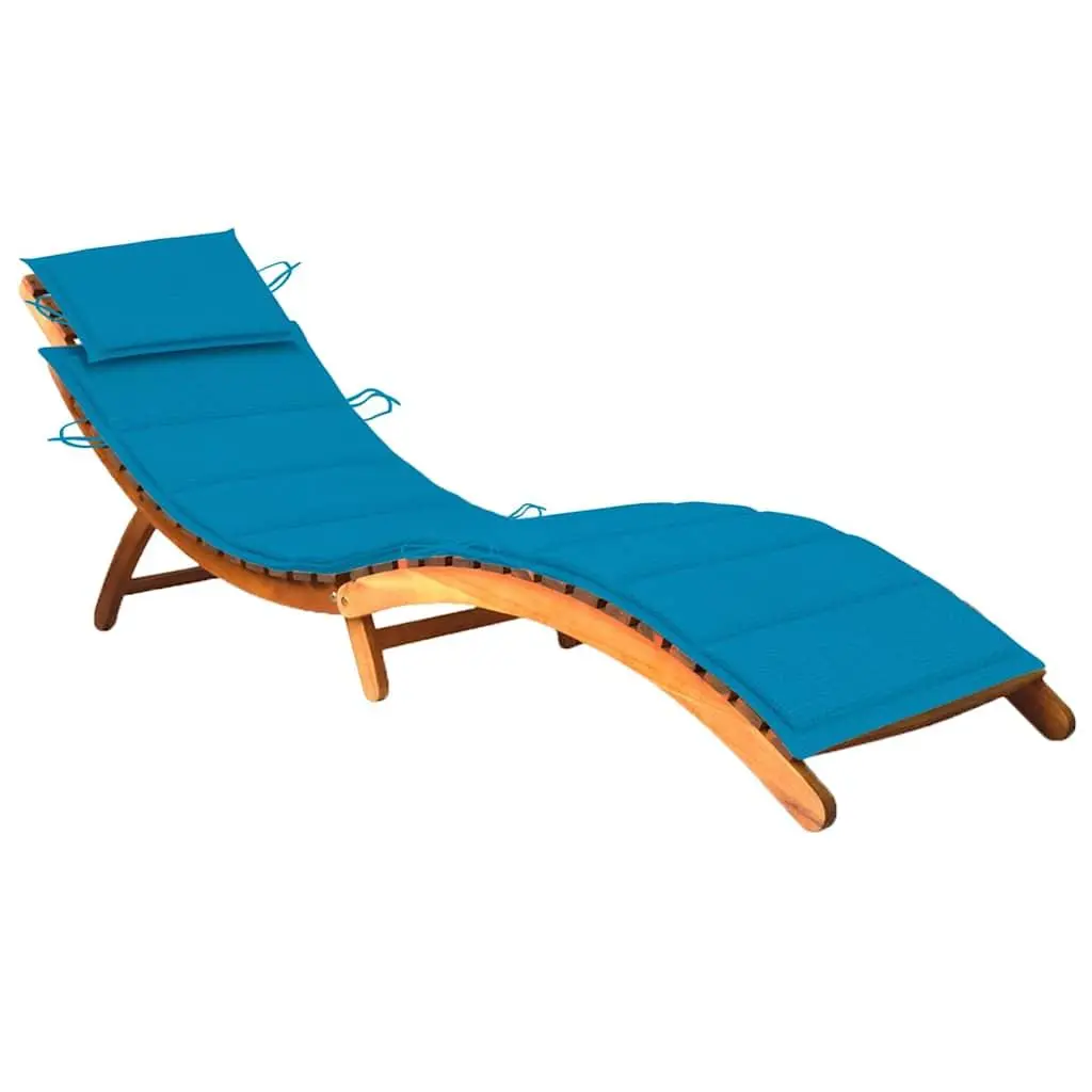 vidaXL Patio Sun Lounger with Cushion, Outdoor Wooden Sun Lounger, Outdoor Patio Folding Day Bed for Pool Beach, Retro Style, Solid Wood Acacia 3061576