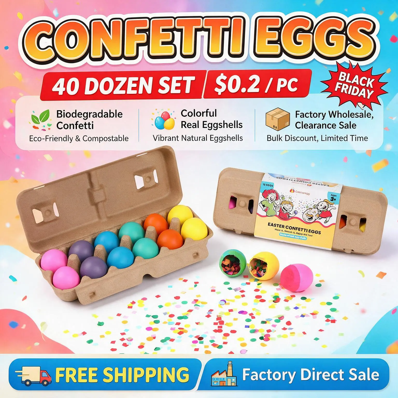 40 Dozen Biodegradable Confetti Eggs Wholesale, 480 Colorful Real Eggshells, Factory Direct Clearance Sale, Bulk Party Supplies for Easter Egg Hunts, Classroom Parties, School Events, Family Gatherings, Office Events, Egg Toss Games & Holiday Celebrations