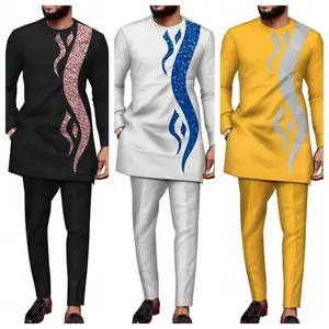 African ethnic style men's suit long-sleeved embroidered shirt and casual pants 2-piece set men's Clothes Menswear