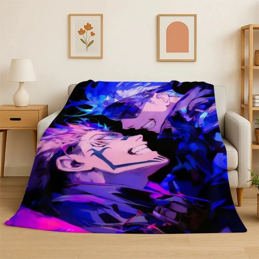 Jujutsu Kaisen Itadori Yuji-Ryomen Sukuna Flannel Printed Blanket, Cozy Soft Warm 40" x 30" Wrinkle Resistant Throw, Gamer Room Decor & Watch Party Essential for Dorm Bed Sofa Kid Gift