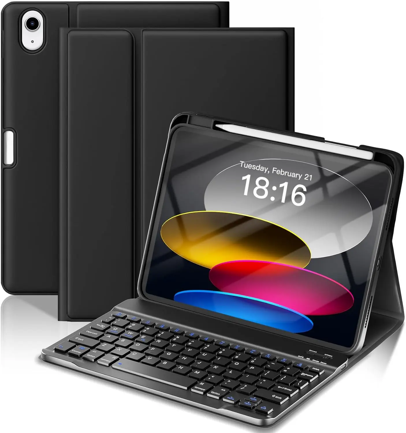 for iPad 11th 10th Generation Case with Keyboard,   Detachable Folio case with Pencil Holder, Keyboard for iPad 11th(A16,2025) & ipad 10th Generation(2022) - Black
