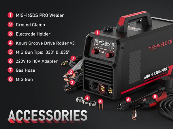 YESWELDER 165Amp 110/220V Gas Gasless MIG Welder MIG-165DS-PRO | Flux Core/MIG/Lift TIG/Stick 4-in-1 Welding Machine | Digital Display & Synergic Control