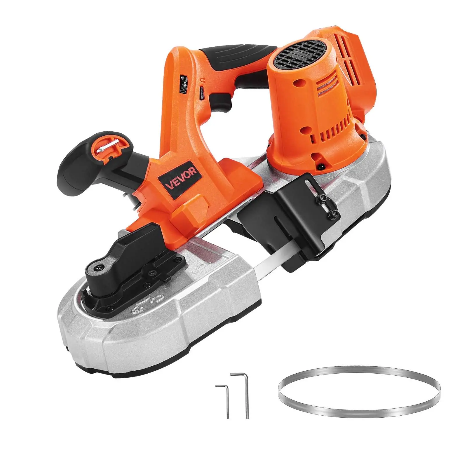 【Summerfinds】VEVOR 20V Cordless Portable Band Saw (Bare Tool Only) - 2.56 Cut Depth, 2.56x2.56in Cut Size, 360W Brushless Motor, 0-192m/min Variable Speed, 17.2x7.09x9.65in Compact Portaband with Integrated Hook & LED Light for Steel/Aluminum Cutting,
