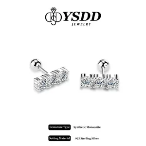 【#171 Happy December】Screw Back 3-Stone Minimalist 1.1CT Synthetic Moissanite Ear Studs in 925 Sterling Silver