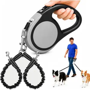 18.6ft Dual Retractable Dog Leash, Heavy-Duty Tangle-Free Coupler for Two Dogs Up to 115lbs, One Lock System with Non-Slip Grip for Small to Large Breeds