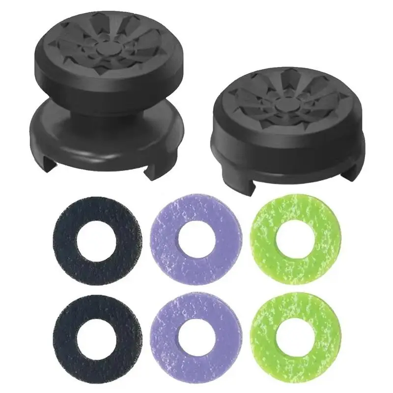 Professional Silicone Thumb Grip Joysticks for PS4/PS5, XBOX Gamepads - 1 High-Rise, 1 Mid-Rise Cover, 6 Pcs Precision Rings (Black/Purple) - Enhanced Control Gaming Console Accessories
