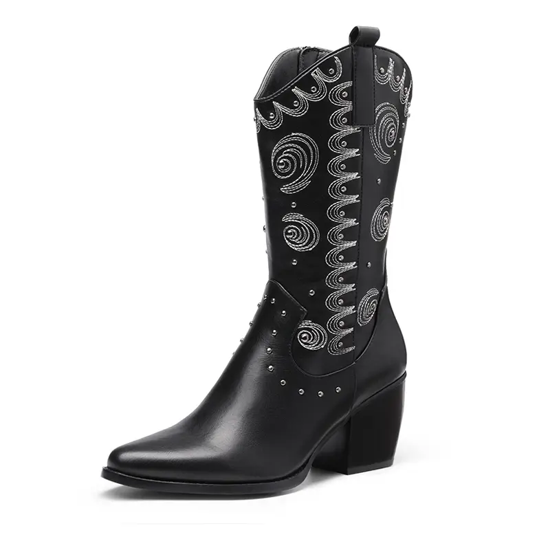 Dream Pairs Women's Stylish Pointed-Toe Dakota Western Cowboy Boots - Women's Footwear Shoe, Design, Party, Western Ootd, Decor, Rodeo Outfit Inspo, Cowboy Aesthetic, Statement Shoes, Casual, Mid-Calf, Pu Shaft, Smooth Zip Entry