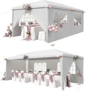 EROMMY Outdoor Party Tent 10x20 FT, Waterproof Canopy with 4 Removable Sidewalls and 2 Zipper Doors for Weddings, Events, Backyard Parties, White