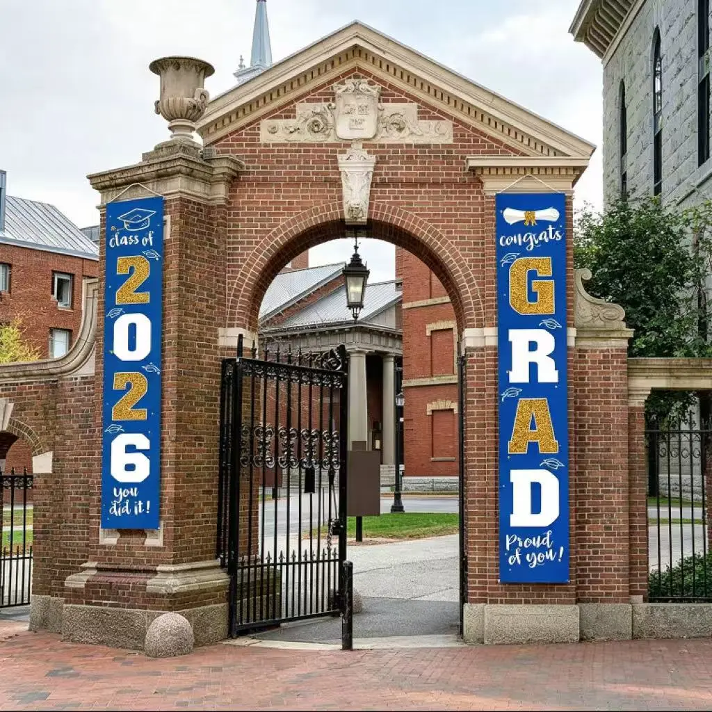 Class of 2026 Graduation Banner, Congrats Grad Porch Sign, Indoor Outdoor Wall Hanging Backdrop Decor for High School College Graduation Party Supplies
