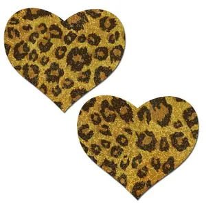Love: Gold Glittering Cheetah Heart Nipple Pasties by Pastease