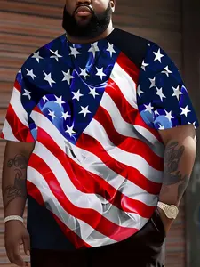 Men's American Flag Printed T-Shirt, Casual Loose-Fitting Short Sleeve Top, Independence Day Celebration Wear, Plus Size Available, Streetwear, Menswear, Casual Style Tee