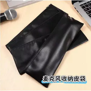 Microphone storage bag wired wireless karaoke microphone protection carrying PU leather bag zipper dustproof microphone storage bag