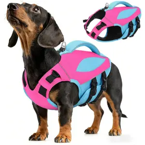 AOFITEE Dog Life Jacket, Small Dog Life Vest for Swimming Boating, High Buoyancy Puppy Swim Vest Swimsuit with Rescue Handle, Adjustable Reflective Pet Lifesaver Lifejacket (Hot Pink with Blue S)