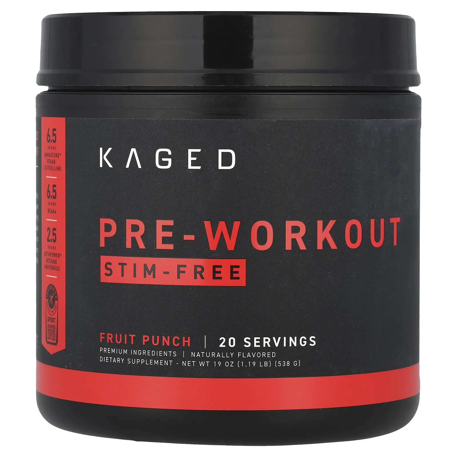 Kaged Pre-Workout, Stim-Free, Fruit Punch, 1.19 lb (538 g)