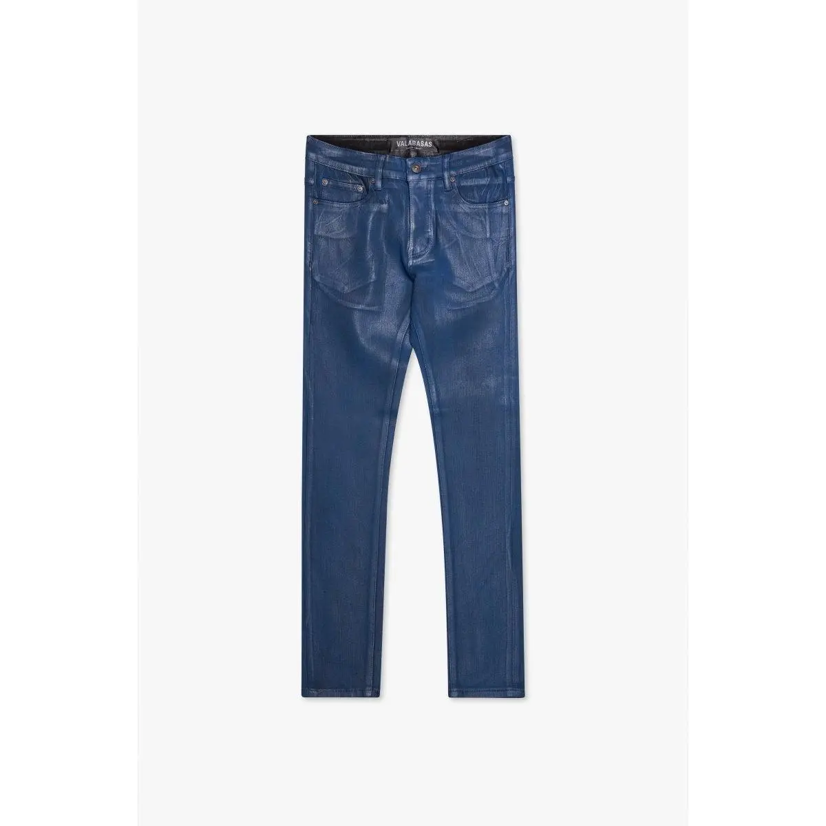 Mr.Flex Men's Blue Waxed Denim Skinny Fit Tapered Distressed Pants, Cotton Casual Streetwear Menswear Bottoms