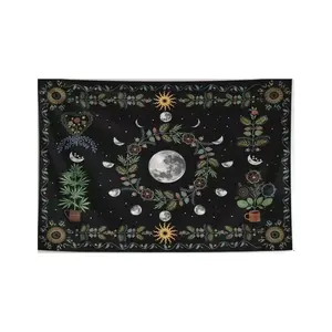 Plant and Flower Pattern Tapestry, Natural Moon Phase Tapestry, Bohemian Mandala Spirit Tapestry, Decoration, Durable Decorative Tapestry, Bedroom Girl Wall Hanging