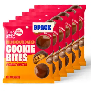Tazzy Milk Chocolate Covered Peanut Butter Cookie Bites, 6 Bags, Individual Serving Size, Snack Size, Crunchy Mini Cookies