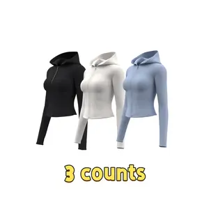 Women's Solid Zip Up Hooded, Sporty Long Sleeve Thumb Hole Outerwear for Yoga Gym Workout, Ladies Sportswear for All Seasons Yoga Jacket Top