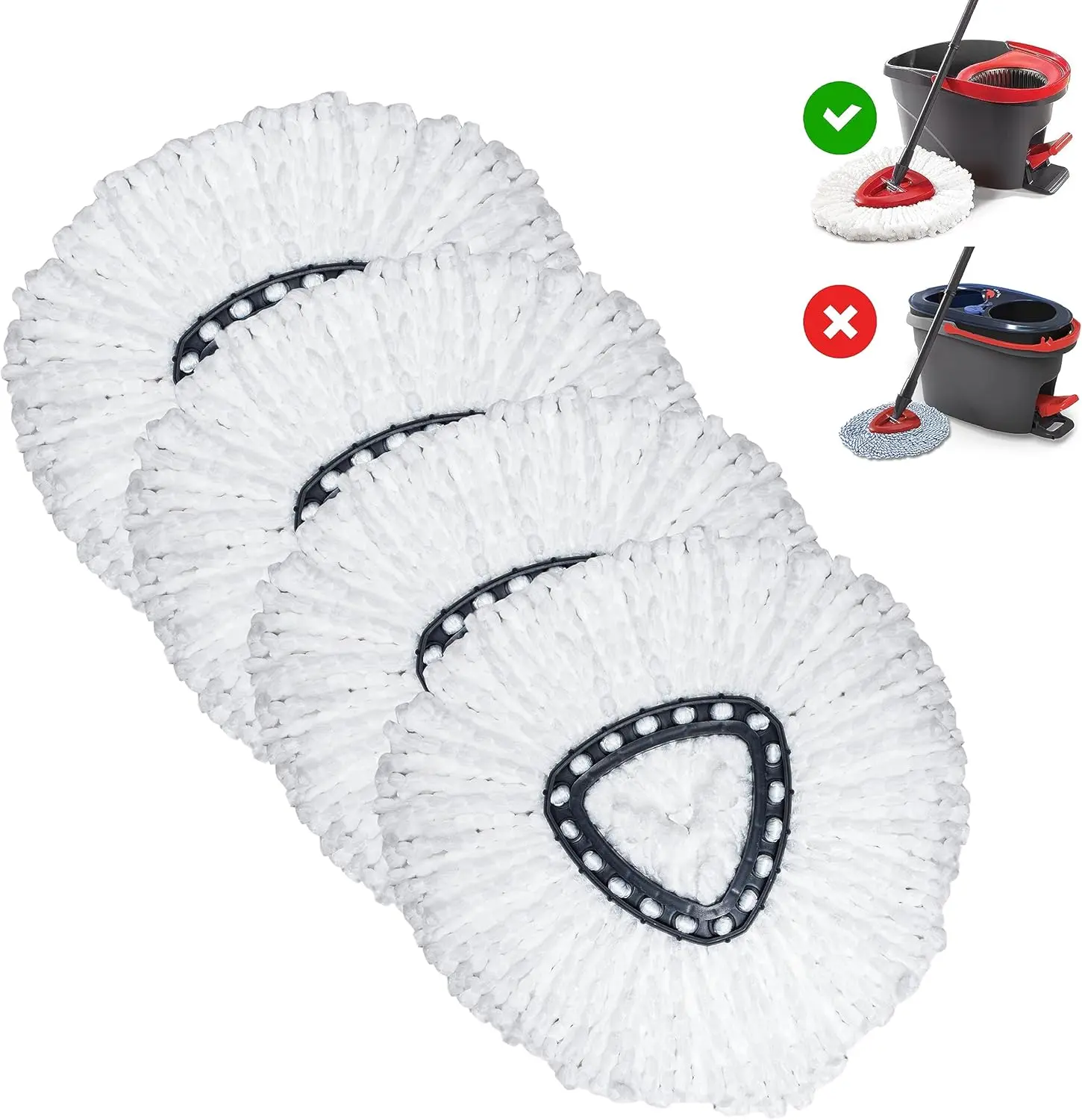 Spin Mop Replacement Heads – 4-Pack Spin Mop Refill Compatible with O-Cedar Easy Wring Spin Mop – High-Absorbent Microfiber Mop Head Replacement – Mop Refills for Easy Floor Cleaning
