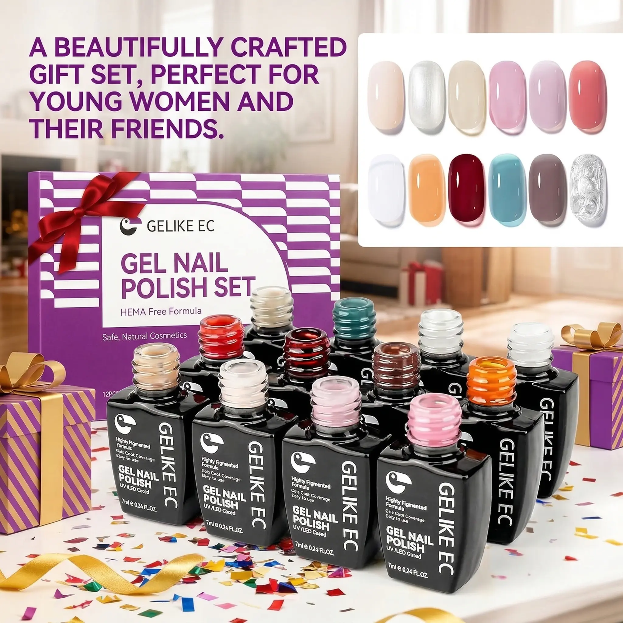 GELIKE EC 12 Nude Shades Jelly Color Gel Polish Set HEMA-Free Easy ...