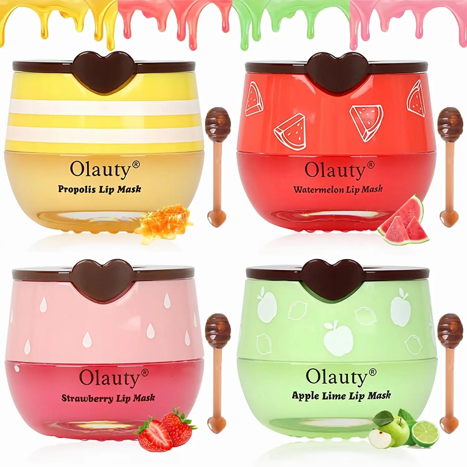 Halloween Fall Gift  Bee Lip Balm Set – Honey Pot Lip Masks with Propolis, Hydrating & Moisturizing Treatment for Dry, Cracked Lips (Honey, Strawberry, Watermelon, Apple Lime).
