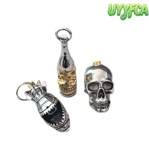 2026 New Men's Gothic Skull Keychain, Vintage Punk Style Metal Keyring Pendant, Durable Stainless Steel Alloy with Brass Accent, Detachable Key Ring, Unique Collectible Charm for Car Keys, Backpacks, Everyday Use and Halloween Decorations summervibes