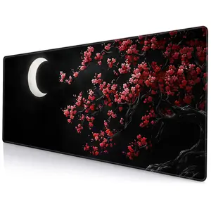 Watercolor Red Plum Tree Pattern Mouse Pad, Rectangle Gaming Mouse Pad, Rubber Anti-slip Office Mouse Pad, Table Accessories
