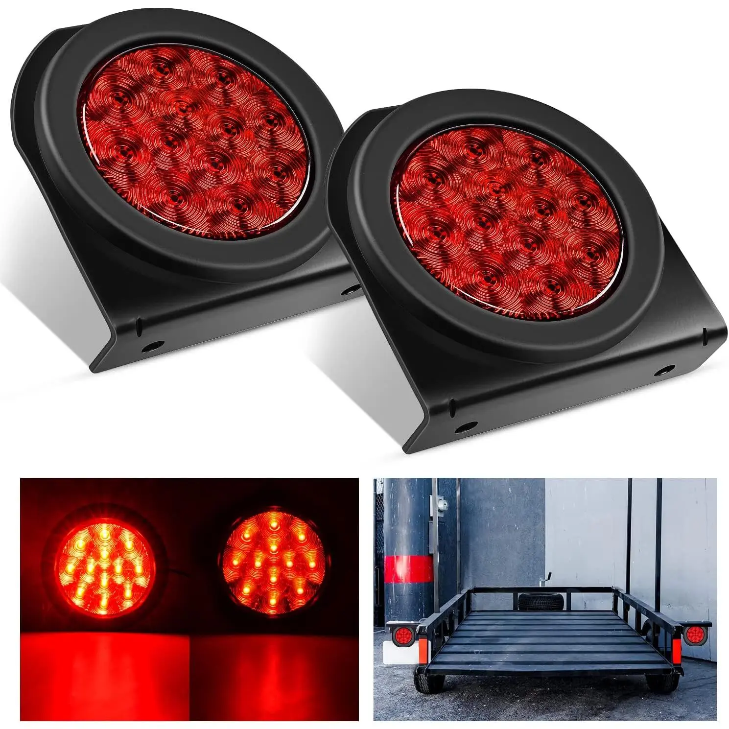 Nilight 4In Round LED Tail Light - 2PCS 12V DC Round Lights with Flush Mount Grommets, Plugs, Mounting Brackets, Silicone Seal, Waterproof Red Stop Brake LED Blinker for RV, Truck Led Beacon Led Backlights