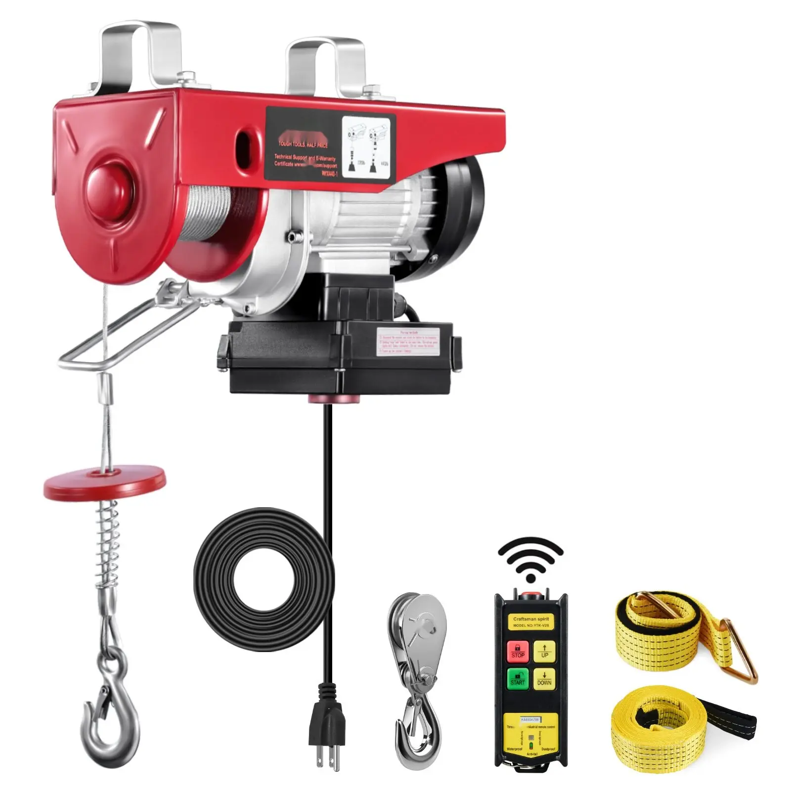 Wireless Electric Hoist With 440 Lb Capacity, 110V Steel Wire Winch, Wireless Remote Control, 40 Ft Lifting Height, Single Cable, Pure Copper Motor, Suitable For Garage, Warehouse, Factory Use