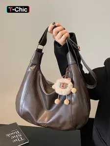 Women's PU Crescent Bag, Casual Shoulder Bag, Fashionable Bags, Fashion Vintage Stylish Crossbody Shoulder Bag with Plush Charm, Shoulder Hobo Bag, Perfect for Commuting, Shopping, College, Gift Use