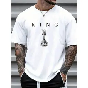 Men's Round Neck Short Sleeve T-Shirt with Casual Chess Pattern, Stylish Unisex Design for All Seasons, Comfortable Fitted Tee good graphic tees
