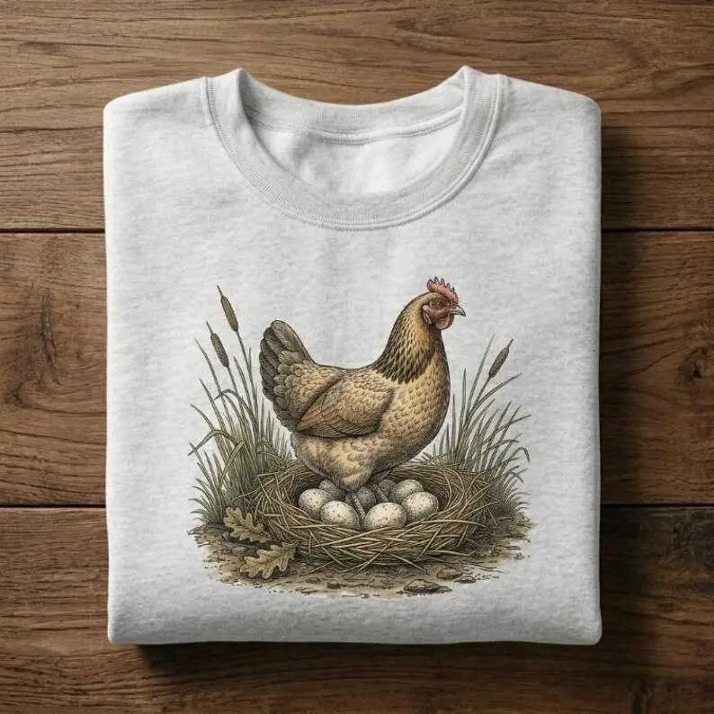 Vintage Shirt Chicken Sweatshirt Cute Hen Egg Tee Retro Farmhouse Hoodie Country Rooster Graphic Pullover Unisex Cottagecore Gift For Her