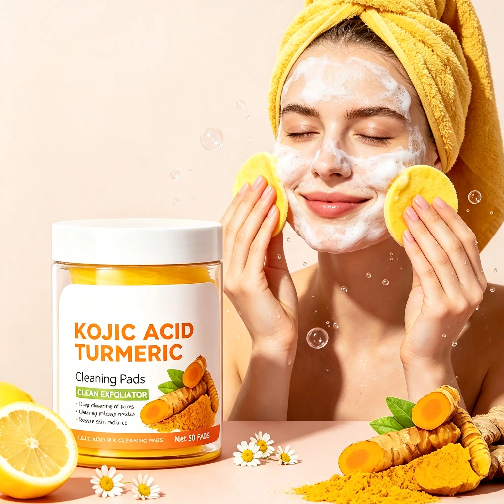 Kojic Acid Turmeric Cleansing Pads Exfoliate for Acne and Dark Spots