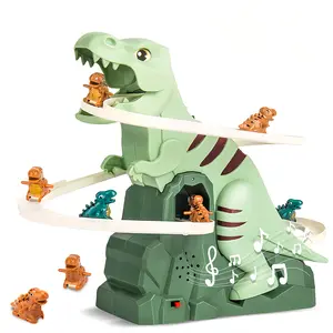 Dinosaur Climbing Slide Toy, Dinosaur Race Track Game Set Dino Car Track Adventure Slide Toy with Climbing Stairs and Music Toy for Children's Gifts