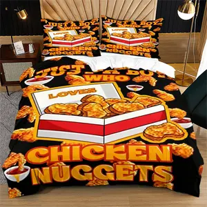 Funny Cute French Fry Pattern Bedding Set, Blue Background, Perfect for Kids' Bedroom Decor Gift, Includes 1 Fitted Sheet & Pillowcases