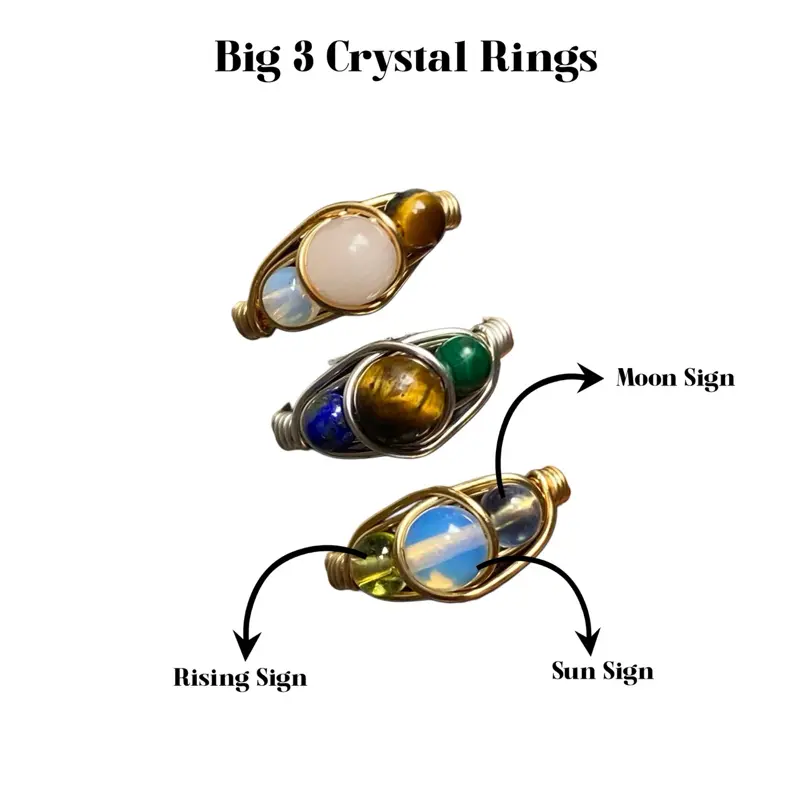 Handmade Customized Big 3 Zodiac Crystal Ring Custom Made to order