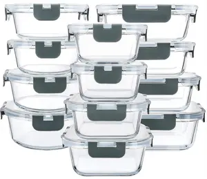 24- Glass  Storage Containers with Upgraded Snap Locking Lids,Glass eal Prep Containers Set - Airtight Lunch Containers, icrowave, Oven, Freezer and Dishwasher