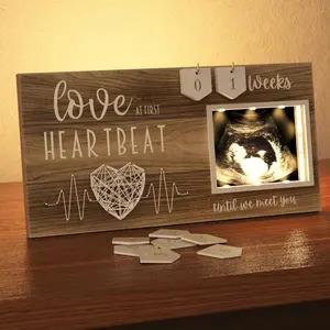 LED Illuminated Baby Sonogram Picture Frame Countdown Weeks Feature 4x3 Ultrasound Photo for Pregnancy Announcements Gender Reveal Baby Shower New Mom Gifts Keepsake for Expecting Parents