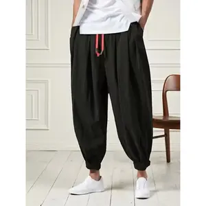 Men's fashionable, simple and casual pants, loose and sporty long pants, solid-color lantern pants style, suitable for comfortable daily wear, Casual Comfy Loose, essential items in men's wardrobes, Casual Outdoor Pants