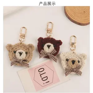 Handmade Wool Woven Bowtie Bear Keychains Earphone Pendant Decoration Cute Knitted Animal Keyrings For Women Wedding Party Gifts