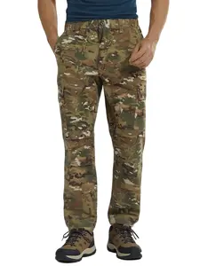 Mens Hiking Walking Trousers Lightweight Rip-Stop Combat Work Cargo Pants Elasticated Waist Tactical Trousers with Multi-Pocket