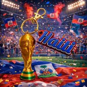 Haiti 2026 World Cup Trophy Keychain 3D Printed Soccer Collectible Team Haiti Football Fan Gear Handmade Custom Durable Lightweight Backpack Charm Haitian Flag Colors Limited Edition World Cup Gift