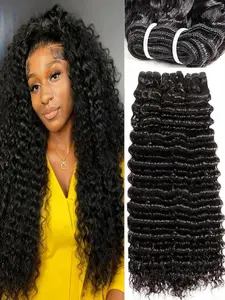 Human Hair Bundles Deep Wave Bundle 12A Brazilian 100%Unprocessed Virgin Human Hair Bundles Deep Curly Wet and Wavy Human Hair Quick Weave Extensions