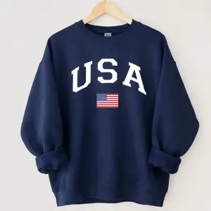 USA Flag Sweatshirt- 4th of July Camping Pullover, American Flag Crewneck, Patriotic USA Sweatshirt for Men & Women