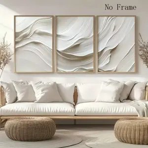 3pcs Modern Minimalist Neutral Beige Art Canvas Painting White Wave Abstract Wall Painting Poster Living Room Bedroom Home Frameless Decoration Painting