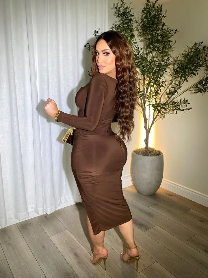 Dahlia Brown Midi Dress - TikTok Shop