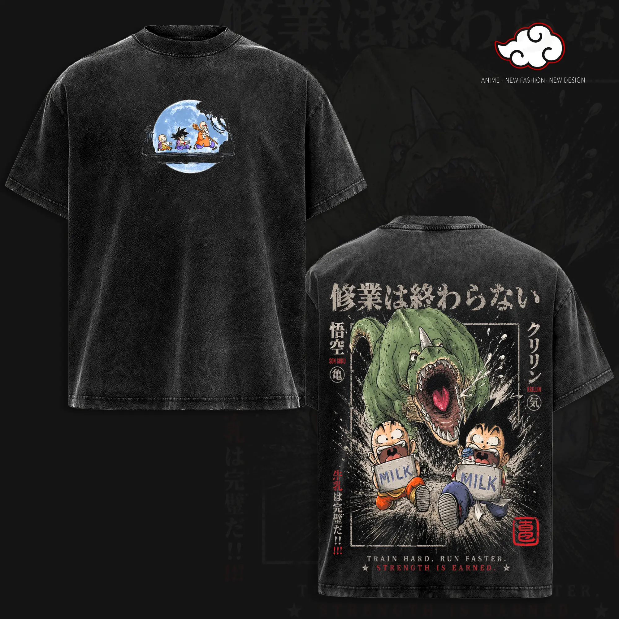 Kakarot & Krillin - DBZ Master Roshi Training Vintage Acid Wash T-Shirt, Oversized Anime Graphic Tee, Retro Washed Streetwear Shirt