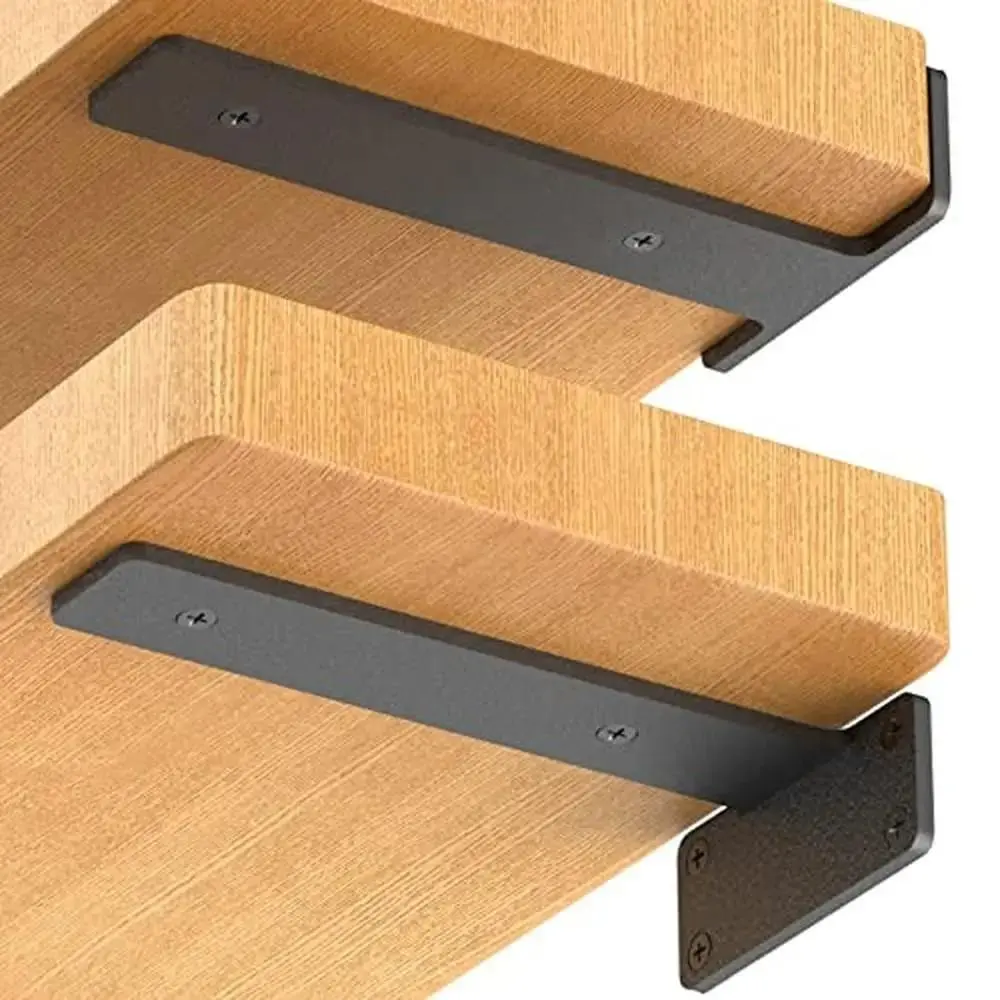 Heavy Duty Metal L Brackets 6 Pack Floating Shelf Brackets 10 Inch Black Hidden Installation 150 lbs for Industrial Use