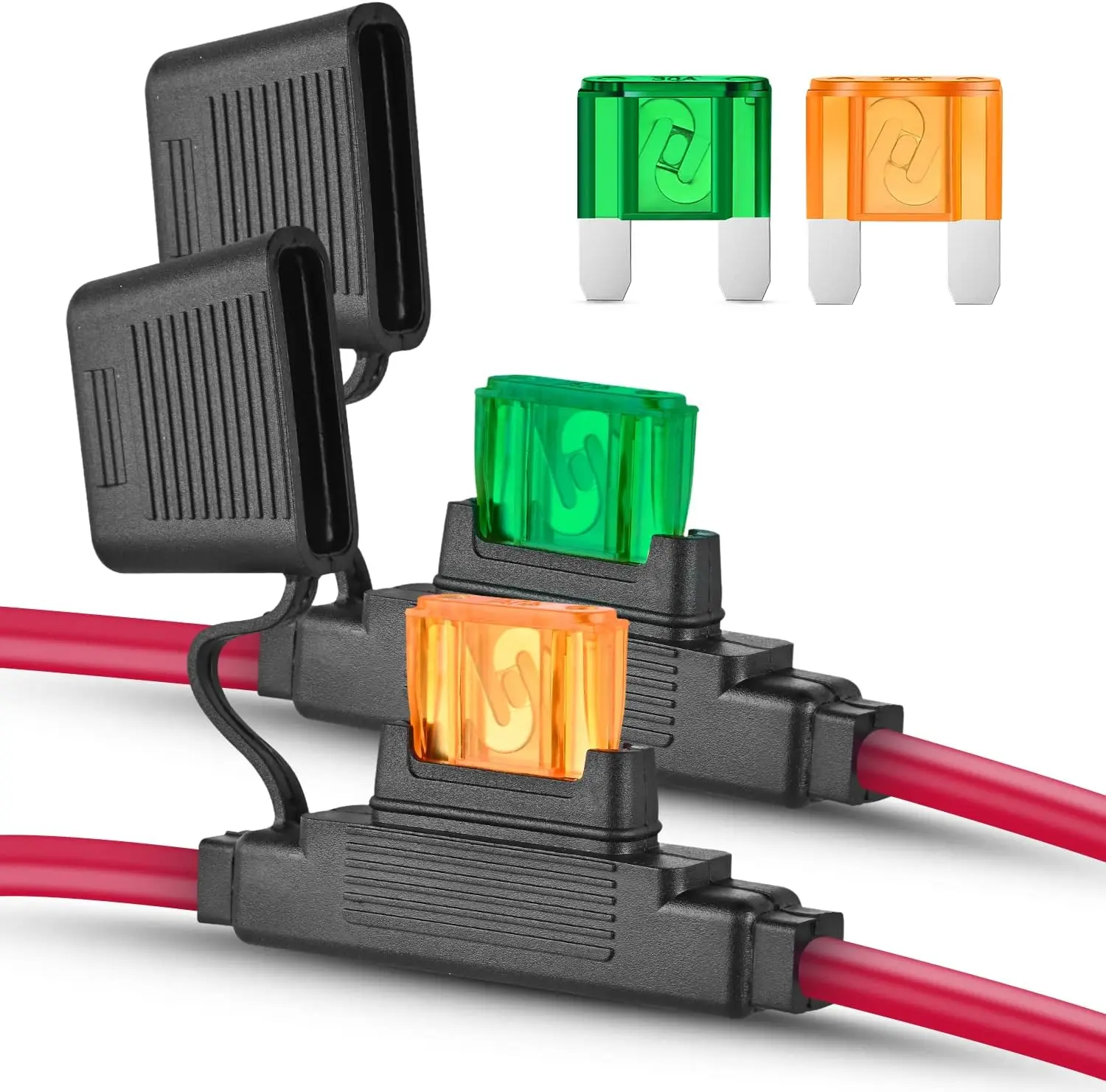 Nilight 2PCS Inline Maxi Fuse Holder 10 Gauge AWG Tin Plated Copper 12V Inline Fuse Holder 30A 40A Maxi APX Fuse IP67 Waterproof Maximum 60A Fuse Link for Car Truck Marine Boat